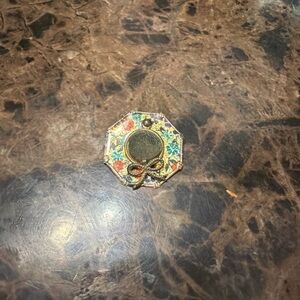 Octagonal Floral Enamel Pendant with Gold Bow Accent